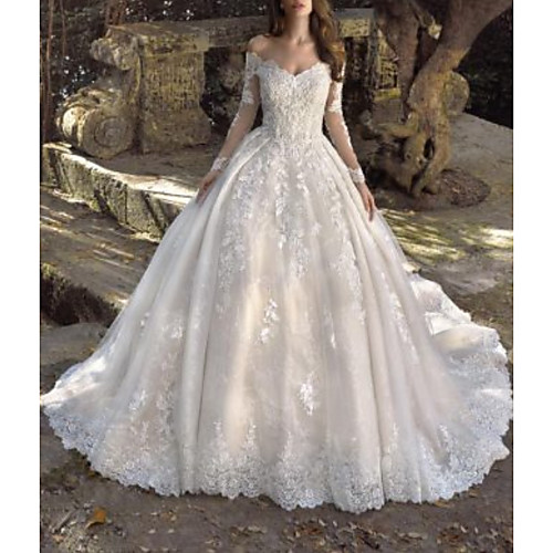 Ball Gown Wedding Dresses Off Shoulder Sweep / Brush Train Lace Tulle Long Sleeve Formal Sexy Illusion Sleeve with Embroidery 2021
Ball Gown Wedding Dresses Off Shoulder Sweep / Brush Train Lace Tulle Long Sleeve Formal Sexy Illusion Sleeve with Embroidery 2021