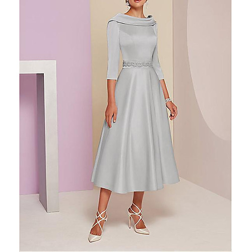 A-Line Mother of the Bride Dress Plus Size Elegant Vintage Bateau Neck Tea Length Satin 3/4 Length Sleeve with Beading 2021
A-Line Mother of the Bride Dress Plus Size Elegant Vintage Bateau Neck Tea Length Satin 3/4 Length Sleeve with Beading 2021