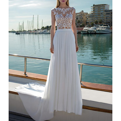A-Line Wedding Dresses Jewel Neck Sweep / Brush Train Lace Tulle Cap Sleeve Beach Boho Sexy See-Through with Embroidery 2020
A-Line Wedding Dresses Jewel Neck Sweep / Brush Train Lace Tulle Cap Sleeve Beach Boho Sexy See-Through with Embroidery 2020