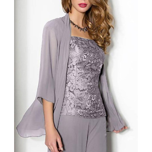 Pantsuit / Jumpsuit Mother of the Bride Dress Elegant Square Neck Floor Length Chiffon Lace 3/4 Length Sleeve with Appliques 2021
Pantsuit / Jumpsuit Mother of the Bride Dress Elegant Square Neck Floor Length Chiffon Lace 3/4 Length Sleeve with Appliques 2021