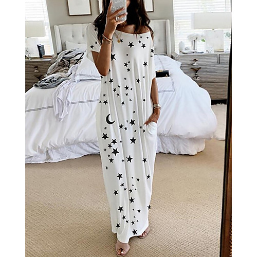 Women's Shift Dress Maxi long Dress - Short Sleeves Print Summer Elegant 2020 White Blue Blushing Pink Light gray S M L XL
Women's Shift Dress Maxi long Dress - Short Sleeves Print Summer Elegant 2020 White Blue Blushing Pink Light gray S M L XL