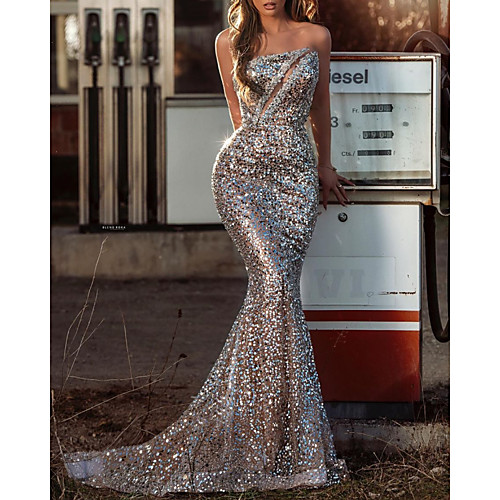 Mermaid / Trumpet Elegant Sparkle Party Wear Formal Evening Dress Strapless Sleeveless Sweep / Brush Train Sequined with Crystals 2020
Mermaid / Trumpet Elegant Sparkle Party Wear Formal Evening Dress Strapless Sleeveless Sweep / Brush Train Sequined with Crystals 2020