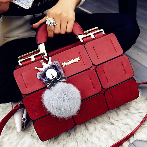 Women's Buttons PU Top Handle Bag Solid Color Black / Purple / Red 
Women's Buttons PU Top Handle Bag Solid Color Black / Purple / Red