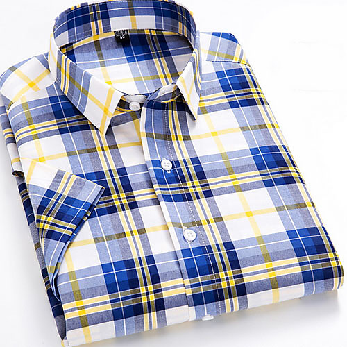 Men's Plaid Print Shirt - Cotton Daily Button Down Collar Blue / Short Sleeve
Men's Plaid Print Shirt - Cotton Daily Button Down Collar Blue / Short Sleeve