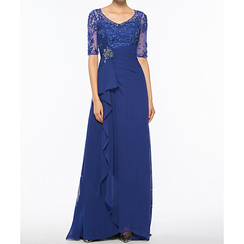 Sheath / Column Mother of the Bride Dress Elegant V Neck Sweep / Brush Train Chiffon Lace Short Sleeve with Lace Appliques Side Draping 2020
Sheath / Column Mother of the Bride Dress Elegant V Neck Sweep / Brush Train Chiffon Lace Short Sleeve with Lace Appliques Side Draping 2020