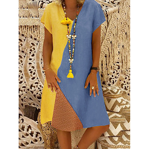 Women's Shift Dress Knee Length Dress - Short Sleeves Color Block Summer Casual 2020 Yellow Green S M L XL XXL
Women's Shift Dress Knee Length Dress - Short Sleeves Color Block Summer Casual 2020 Yellow Green S M L XL XXL