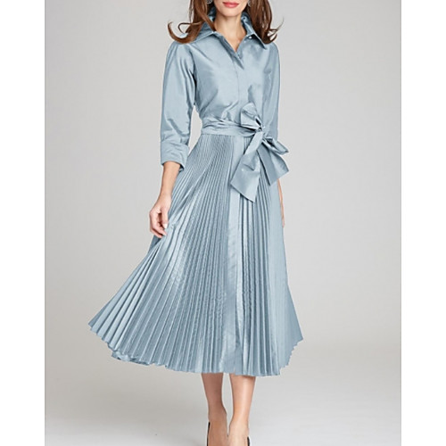 A-Line Mother of the Bride Dress Elegant Shirt Collar Tea Length Satin 3/4 Length Sleeve with Bow(s) Pleats 2021
A-Line Mother of the Bride Dress Elegant Shirt Collar Tea Length Satin 3/4 Length Sleeve with Bow(s) Pleats 2021