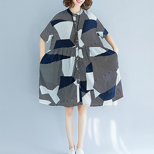 Women's A Line Dress - Short Sleeves Geometric Spring Summer Boat Neck Vintage Street chic Daily Holiday Loose 2020 Navy Blue L XL / Cotton
Women's A Line Dress - Short Sleeves Geometric Spring Summer Boat Neck Vintage Street chic Daily Holiday Loose 2020 Navy Blue L XL / Cotton