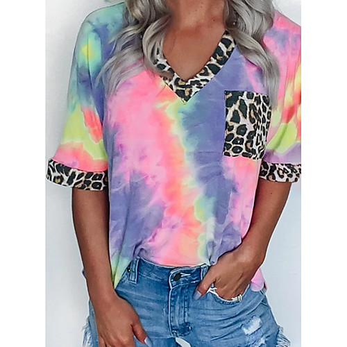Women's T-shirt Leopard Tie Dye Cheetah Print Patchwork Print V Neck Tops Basic Top Purple
Women's T-shirt Leopard Tie Dye Cheetah Print Patchwork Print V Neck Tops Basic Top Purple