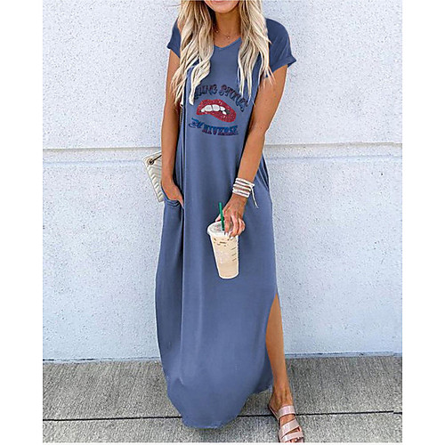 Women's Maxi Shift Dress - Short Sleeves Letter Spring Summer V Neck Casual 2020 White Black Blue Khaki Green S M L XL
Women's Maxi Shift Dress - Short Sleeves Letter Spring Summer V Neck Casual 2020 White Black Blue Khaki Green S M L XL
