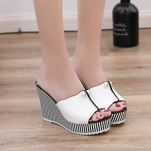 Women's Sandals Wedge Sandals Summer Wedge Heel Open Toe Daily PU White / Black
Women's Sandals Wedge Sandals Summer Wedge Heel Open Toe Daily PU White / Black
