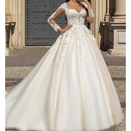 A-Line Wedding Dresses Jewel Neck Court Train Lace Tulle Long Sleeve Formal See-Through with Embroidery 2021
A-Line Wedding Dresses Jewel Neck Court Train Lace Tulle Long Sleeve Formal See-Through with Embroidery 2021