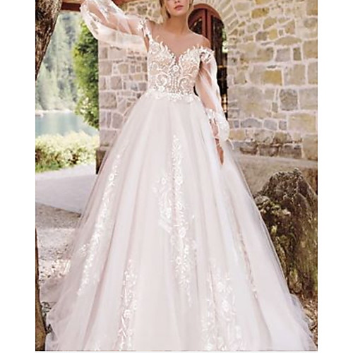 A-Line Wedding Dresses Jewel Neck Floor Length Lace Tulle Long Sleeve Formal See-Through with Embroidery Appliques 2020
A-Line Wedding Dresses Jewel Neck Floor Length Lace Tulle Long Sleeve Formal See-Through with Embroidery Appliques 2020