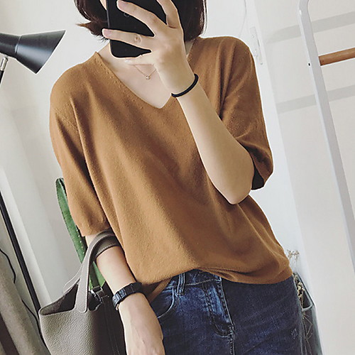 Women's Solid Colored Loose T-shirt Daily V Neck Black / Purple / Red / Yellow / Blushing Pink / Camel / Green / Beige
Women's Solid Colored Loose T-shirt Daily V Neck Black / Purple / Red / Yellow / Blushing Pink / Camel / Green / Beige