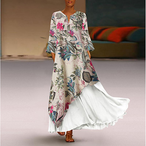 Women's Plus Size Maxi Swing Dress - Long Sleeve Color Block V Neck White Yellow M L XL XXL XXXL XXXXL XXXXXL
Women's Plus Size Maxi Swing Dress - Long Sleeve Color Block V Neck White Yellow M L XL XXL XXXL XXXXL XXXXXL