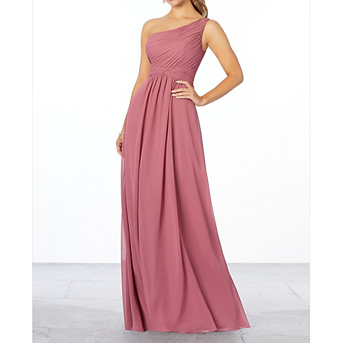 A-Line One Shoulder Floor Length Chiffon Bridesmaid Dress with Draping / Ruching
A-Line One Shoulder Floor Length Chiffon Bridesmaid Dress with Draping / Ruching