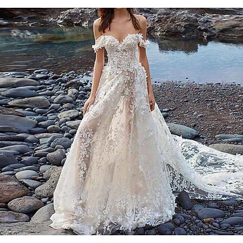 A-Line Wedding Dresses Off Shoulder Court Train Lace Tulle Sleeveless Beach Sexy See-Through with Embroidery Appliques 2020
A-Line Wedding Dresses Off Shoulder Court Train Lace Tulle Sleeveless Beach Sexy See-Through with Embroidery Appliques 2020