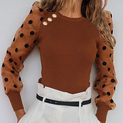 Women's Polka Dot Long Sleeve Pullover Sweater Jumper, Round Neck White / Brown / Gray S / M / L
Women's Polka Dot Long Sleeve Pullover Sweater Jumper, Round Neck White / Brown / Gray S / M / L