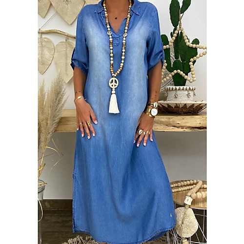 Women's A-Line Dress Maxi long Dress - Half Sleeve Solid Color Denim Summer V Neck Casual Denim Loose 2020 Blue M L XL XXL XXXL
Women's A-Line Dress Maxi long Dress - Half Sleeve Solid Color Denim Summer V Neck Casual Denim Loose 2020 Blue M L XL XXL XXXL