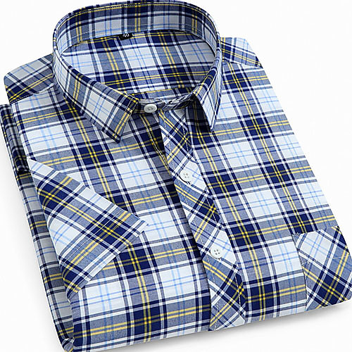 Men's Plaid Print Shirt - Cotton Daily Button Down Collar Navy Blue / Short Sleeve
Men's Plaid Print Shirt - Cotton Daily Button Down Collar Navy Blue / Short Sleeve