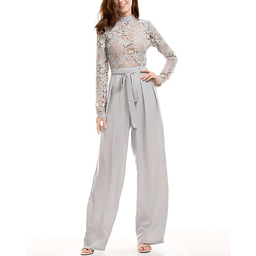 Pantsuit / Jumpsuit Mother of the Bride Dress Elegant Jewel Neck Floor Length Chiffon Lace Long Sleeve with Sash / Ribbon Embroidery 2021
Pantsuit / Jumpsuit Mother of the Bride Dress Elegant Jewel Neck Floor Length Chiffon Lace Long Sleeve with Sash / Ribbon Embroidery 2021