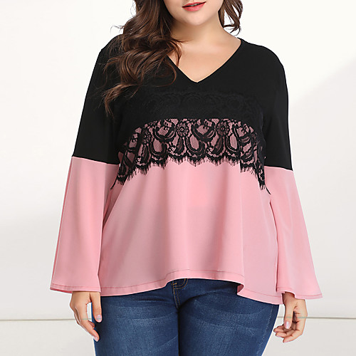 Women's Plus Size Color Block Black & Red Lace Patchwork Blouse Elegant Sexy Daily Going out V Neck Blushing Pink
Women's Plus Size Color Block Black & Red Lace Patchwork Blouse Elegant Sexy Daily Going out V Neck Blushing Pink