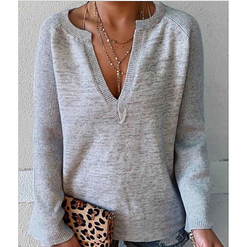 Women's Solid Colored Long Sleeve Pullover Sweater Jumper, V Neck Gray S / M / L
Women's Solid Colored Long Sleeve Pullover Sweater Jumper, V Neck Gray S / M / L