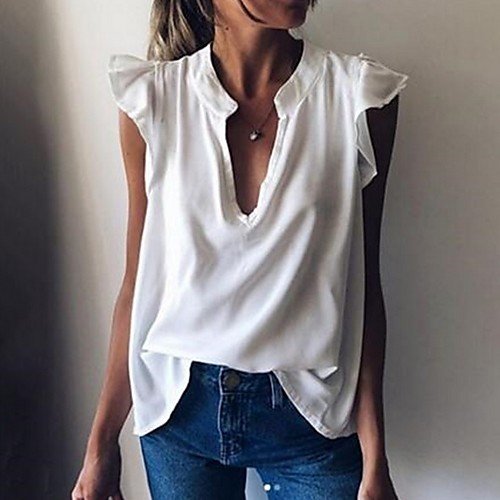 Women's Solid Colored Ruffle Blouse Daily V Neck White / Purple / Yellow / Blushing Pink / Light Blue
Women's Solid Colored Ruffle Blouse Daily V Neck White / Purple / Yellow / Blushing Pink / Light Blue