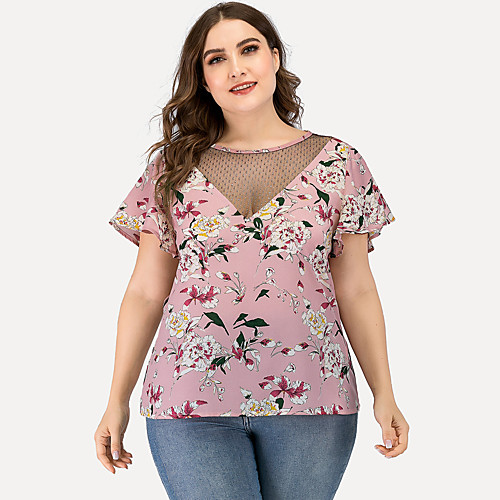Women's Plus Size Floral Mesh Blouse Sexy Daily Going out V Neck Blushing Pink
Women's Plus Size Floral Mesh Blouse Sexy Daily Going out V Neck Blushing Pink