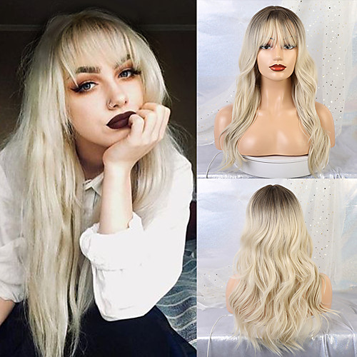 

Synthetic Wig Wavy Matte Avril Wavy Neat Bang Wig Long Brown / White Synthetic Hair 20 inch Women's Fashionable Design Ombre Hair Fluffy Gray