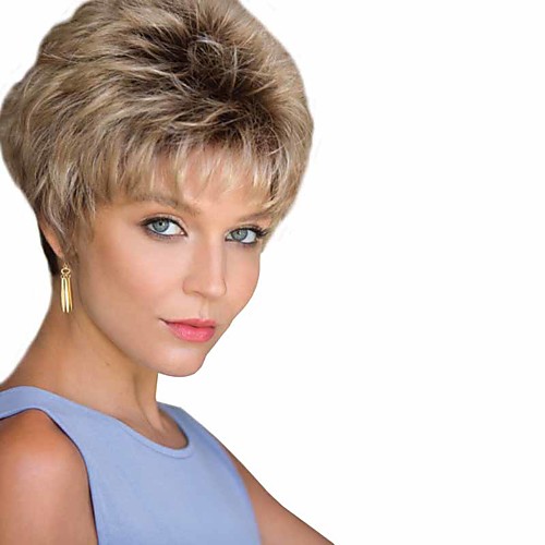 

Synthetic Wig Curly Matte Layered Haircut Wig Short Light golden Synthetic Hair 6 inch Women's Sexy Lady Comfy Fluffy Blonde