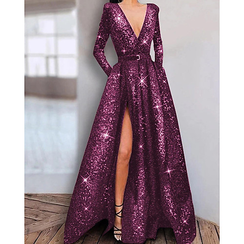A-Line Sparkle Elegant Engagement Prom Dress V Neck Long Sleeve Floor Length Stretch Satin Sequined with Sequin Split 2021
A-Line Sparkle Elegant Engagement Prom Dress V Neck Long Sleeve Floor Length Stretch Satin Sequined with Sequin Split 2021