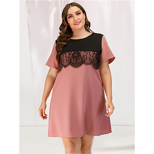 Women's Lace Dress - Short Sleeves Color Block Solid Color Lace Patchwork Summer Casual Elegant Party Going out 2020 Blushing Pink L XL XXL XXXL XXXXL
Women's Lace Dress - Short Sleeves Color Block Solid Color Lace Patchwork Summer Casual Elegant Party Going out 2020 Blushing Pink L XL XXL XXXL XXXXL