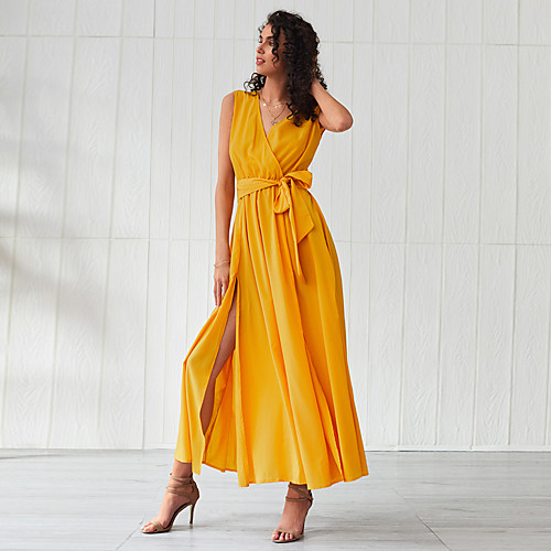Women's Swing Dress Maxi long Dress - Long Sleeve Solid Color Bow Layered Summer Elegant Going out Beach 2020 Yellow XS S M L XL
Women's Swing Dress Maxi long Dress - Long Sleeve Solid Color Bow Layered Summer Elegant Going out Beach 2020 Yellow XS S M L XL