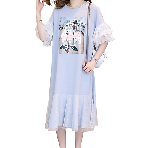 Women's Shift Dress - 3/4 Length Sleeve Floral Ruffle Mesh Summer Fall Casual Elegant 2020 White Blue S M L XL XXL
Women's Shift Dress - 3/4 Length Sleeve Floral Ruffle Mesh Summer Fall Casual Elegant 2020 White Blue S M L XL XXL