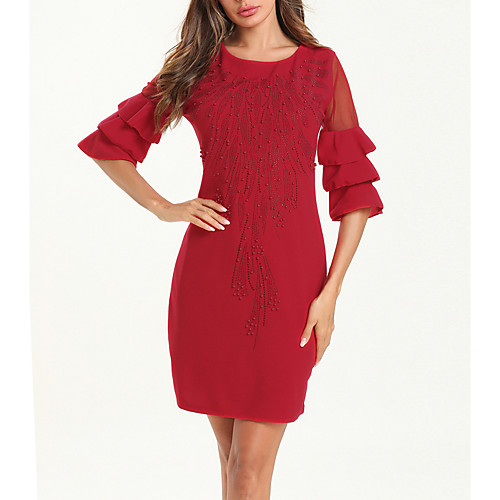 Women's Sheath Dress - Half Sleeve Solid Color Sequins Ruffle Mesh Summer Fall Elegant Vintage Daily Going out Flare Cuff Sleeve 2020 Red L XL XXL
Women's Sheath Dress - Half Sleeve Solid Color Sequins Ruffle Mesh Summer Fall Elegant Vintage Daily Going out Flare Cuff Sleeve 2020 Red L XL XXL