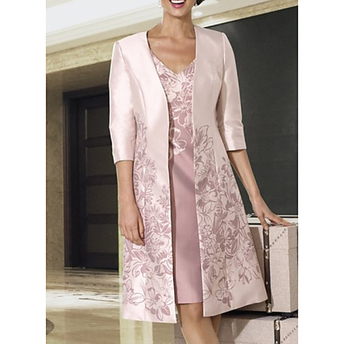 Two Piece Mother of the Bride Dress Elegant V Neck Knee Length Satin 3/4 Length Sleeve with Pattern / Print 2020
Two Piece Mother of the Bride Dress Elegant V Neck Knee Length Satin 3/4 Length Sleeve with Pattern / Print 2020