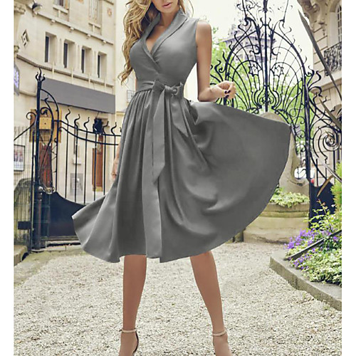 Women's A Line Dress Knee Length Dress Blue Red Green Gray Sleeveless Solid Color Summer Shirt Collar 1950s Hot Vintage 2021 S M L XL XXL
Women's A Line Dress Knee Length Dress Blue Red Green Gray Sleeveless Solid Color Summer Shirt Collar 1950s Hot Vintage 2021 S M L XL XXL