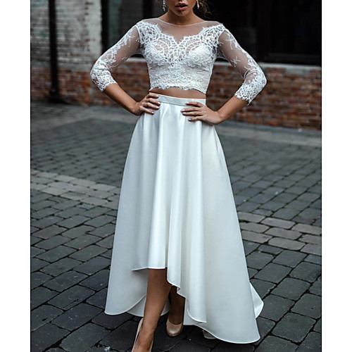 Two Piece A-Line Wedding Dresses Jewel Neck Asymmetrical Lace Satin 3/4 Length Sleeve Beach Boho Sexy See-Through with 2020
Two Piece A-Line Wedding Dresses Jewel Neck Asymmetrical Lace Satin 3/4 Length Sleeve Beach Boho Sexy See-Through with 2020