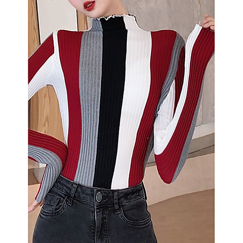 Women's Striped Long Sleeve Pullover Sweater Jumper, Round Neck Red / Beige One-Size
Women's Striped Long Sleeve Pullover Sweater Jumper, Round Neck Red / Beige One-Size