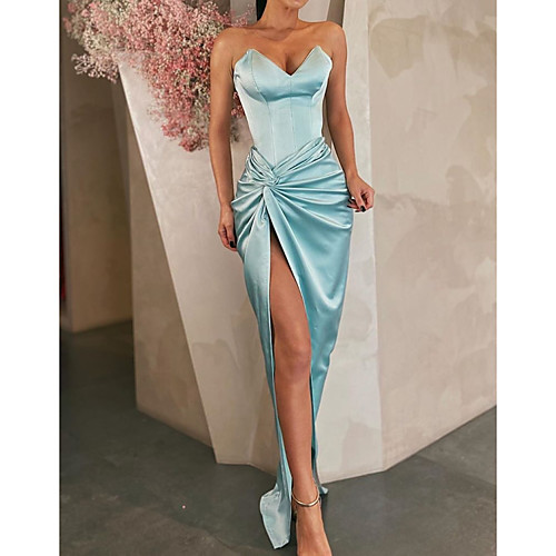 Sheath / Column Minimalist Blue Party Wear Formal Evening Dress Sweetheart Neckline Sleeveless Floor Length Satin with Draping Split 2020
Sheath / Column Minimalist Blue Party Wear Formal Evening Dress Sweetheart Neckline Sleeveless Floor Length Satin with Draping Split 2020