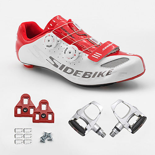 SIDEBIKE Adults' Cycling Shoes With Pedals & Cleats Road Bike Shoes Carbon Fiber Cushioning Cycling White and Red Men's Cycling Shoes / Breathable Mesh
SIDEBIKE Adults' Cycling Shoes With Pedals & Cleats Road Bike Shoes Carbon Fiber Cushioning Cycling White and Red Men's Cycling Shoes / Breathable Mesh