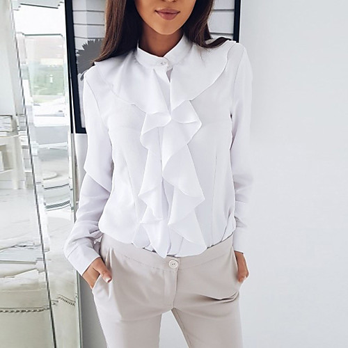 Women's Solid Colored Ruffle Shirt Basic Daily White / Black / Blushing Pink / Beige
Women's Solid Colored Ruffle Shirt Basic Daily White / Black / Blushing Pink / Beige
