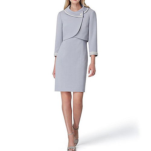 Two Piece Sheath / Column Mother of the Bride Dress Elegant Sparkle & Shine Jewel Neck Knee Length Satin 3/4 Length Sleeve with Beading 2020
Two Piece Sheath / Column Mother of the Bride Dress Elegant Sparkle & Shine Jewel Neck Knee Length Satin 3/4 Length Sleeve with Beading 2020