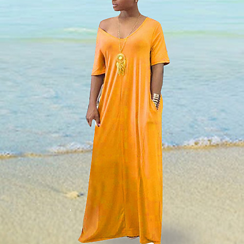 Women's Maxi Shift Dress - Short Sleeves Solid Color V Neck Loose Black Red Yellow Blushing Pink Fuchsia Green Gray S M L XL XXL
Women's Maxi Shift Dress - Short Sleeves Solid Color V Neck Loose Black Red Yellow Blushing Pink Fuchsia Green Gray S M L XL XXL