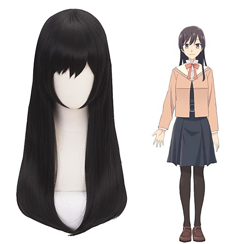 

Cosplay Wig Nanami Touko Bloom Into You Straight With Bangs Wig Medium Length Black Synthetic Hair 24 inch Women's Anime Cosplay Exquisite Black