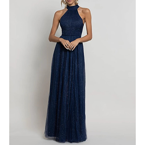 A-Line Halter Neck Floor Length Tulle Bridesmaid Dress with Pleats / Ruching
A-Line Halter Neck Floor Length Tulle Bridesmaid Dress with Pleats / Ruching