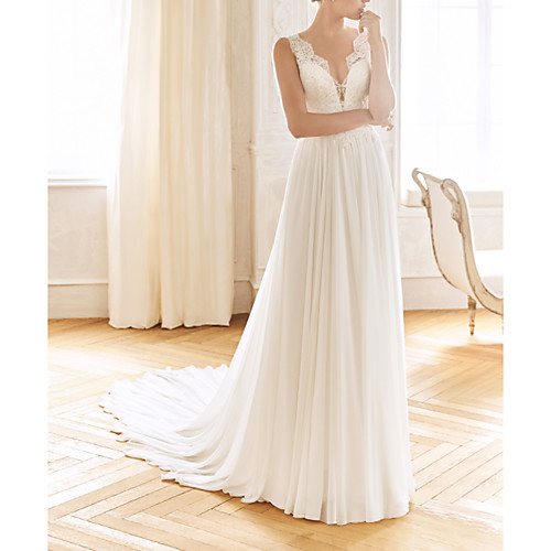 A-Line Wedding Dresses V Neck Sweep / Brush Train Chiffon Lace Sleeveless Vintage Sexy Wedding Dress in Color See-Through Backless with Pleats 2021
A-Line Wedding Dresses V Neck Sweep / Brush Train Chiffon Lace Sleeveless Vintage Sexy Wedding Dress in Color See-Through Backless with Pleats 2021