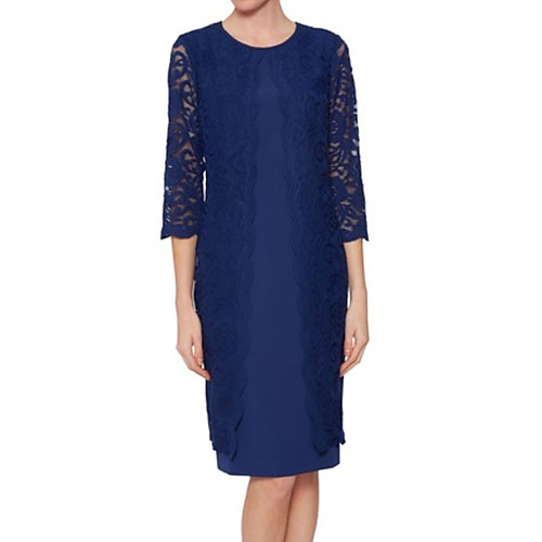 Sheath / Column Mother of the Bride Dress Elegant Jewel Neck Knee Length Chiffon Lace 3/4 Length Sleeve with Lace Appliques 2021
Sheath / Column Mother of the Bride Dress Elegant Jewel Neck Knee Length Chiffon Lace 3/4 Length Sleeve with Lace Appliques 2021