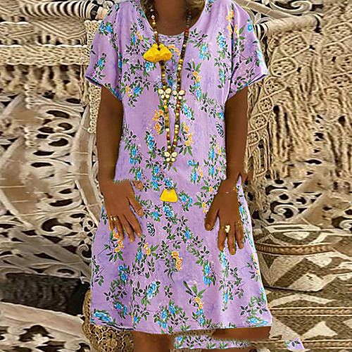 Women's Shift Dress Knee Length Dress - Short Sleeves Floral Summer Street chic 2020 Blue Purple Orange One-Size
Women's Shift Dress Knee Length Dress - Short Sleeves Floral Summer Street chic 2020 Blue Purple Orange One-Size